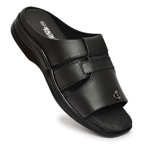 HEALTH FIT Men Extra Soft Diabetic & Orthopedic Slippers/Doctor Sole Chappal & Comfortable Lightweight Foortwear 'S-702Bk 7 Uk, Black