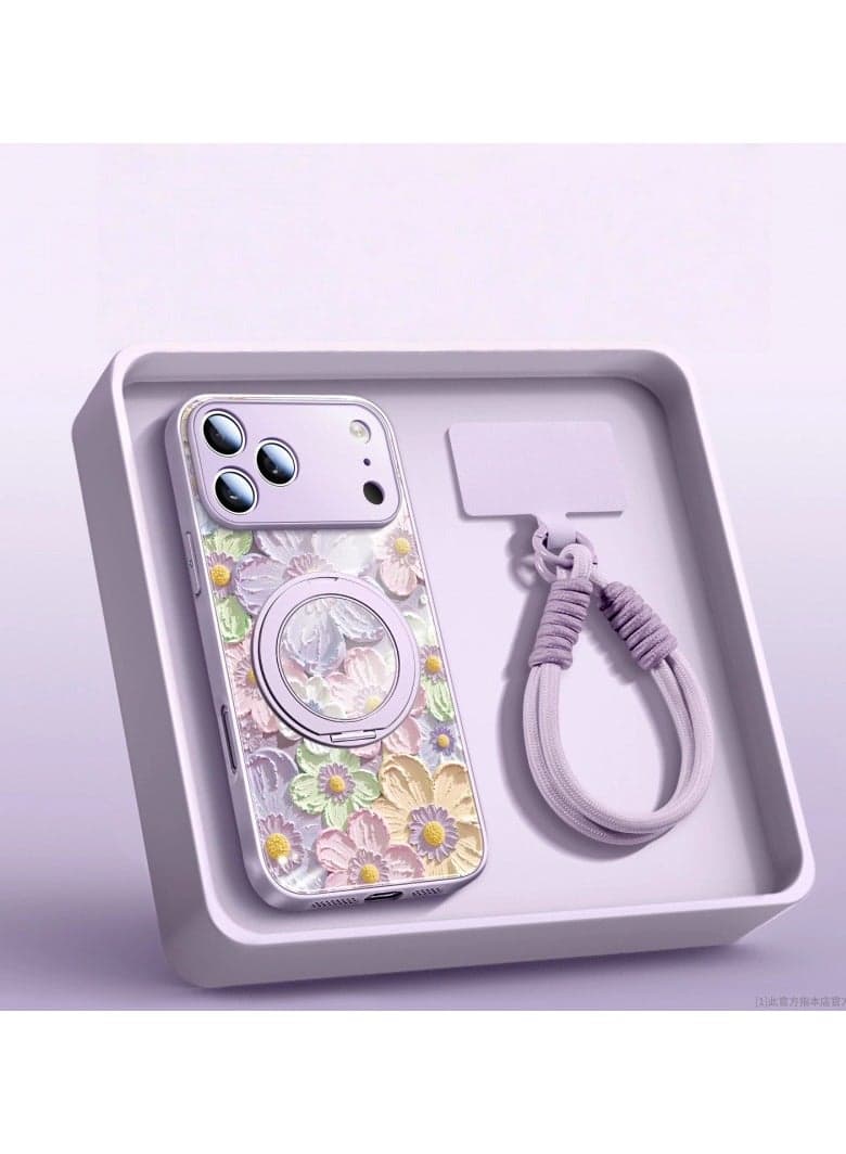 iPhone 17 Pro Max Case Blooming Flowers Pattern Magnetic Stand Dual-Snap Lanyard Full-Coverage Shockproof Case Precision Fit