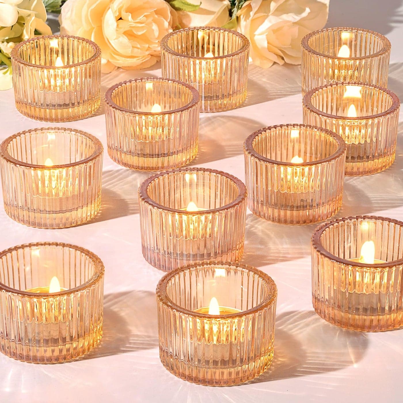 HAVITI 24 pcs Tealight Gold Candle Holders Votive Tea Light Candle Holder Glass for Gold Centerpieces Wedding Table Decor Party Supplies Home Decor