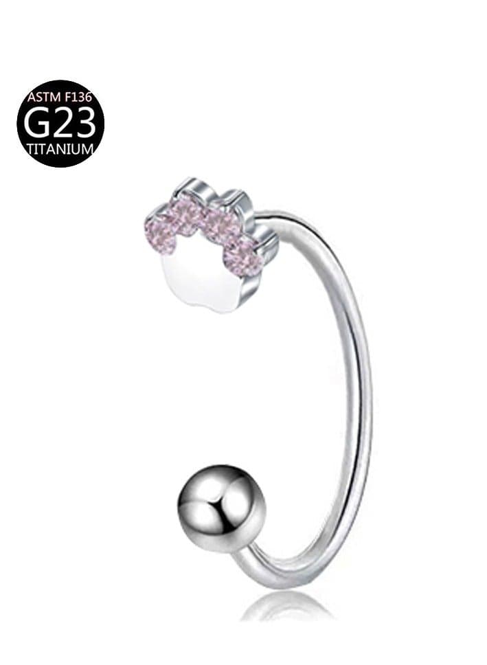Hypoallergenic Titanium C-Shaped Body Piercing Ring for NOSE, Lip Ear. Fashion Nose Ring, Lip Ring with Pink Cat Paw Zirconia Internal Thread Barbell Body Piercing Jewelry Nose Ring, Earrings,