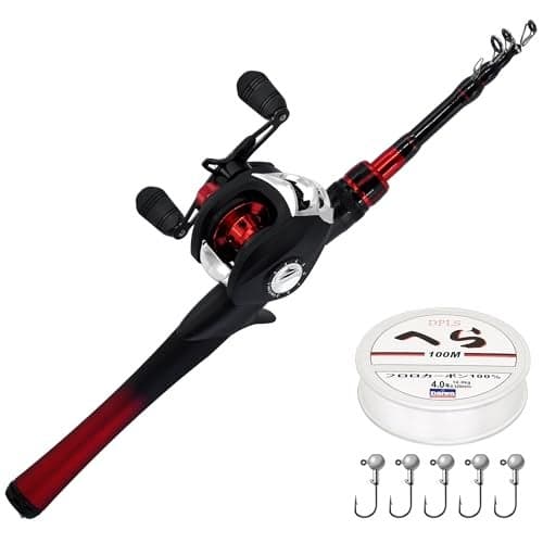 Kilitn Fishing Rod and Reel Combo Baitcasting Combo Baitcast Reel 5 Foot Durable Fiberglass Telescopic Rod with Fishing Line Full Kits Comfortable Handle Left