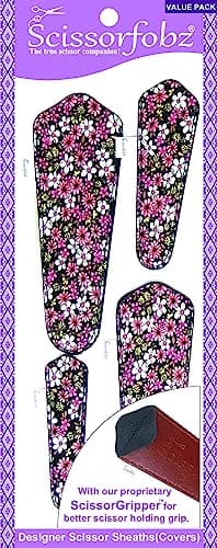 SCISSORFOBZ Designer Scissors Sheaths Shears Protective Covers4 pcs Assorted Size Value Pack Daisy Floral Garden 4317
