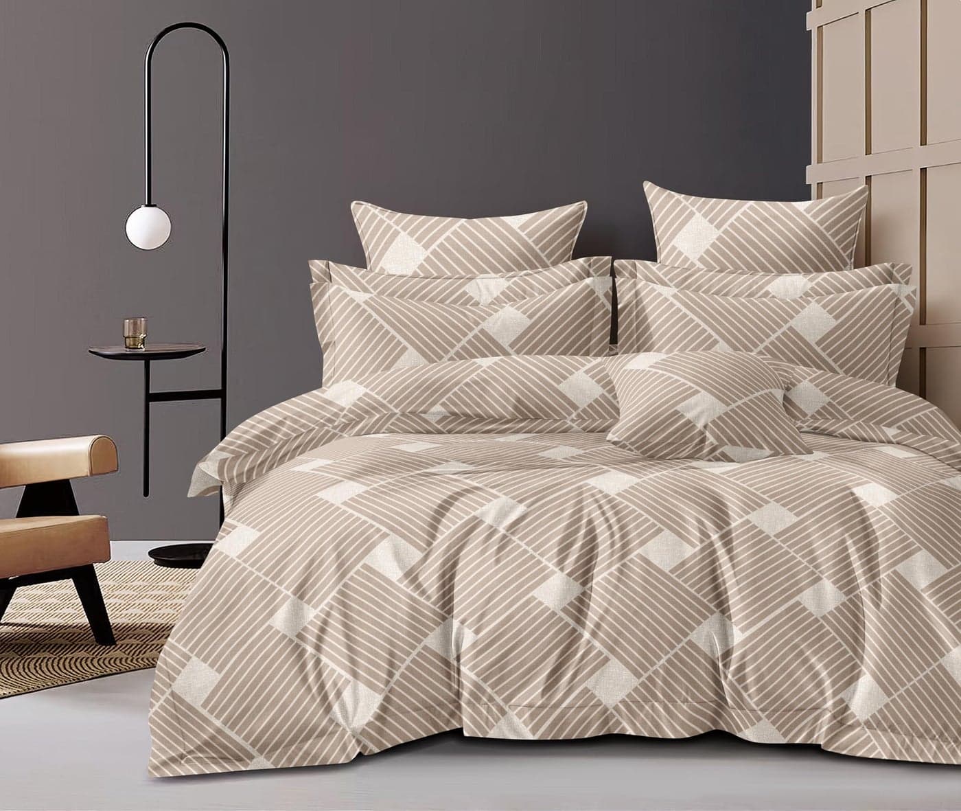 THE HOME STYLE Super Soft Glace Cotton King Size AC Comforter II Blanket II Duvet with 1 King Size Elastic Fitted Bedsheet 72"x78" Inch and 2 PiIIow Cover, 350TC (Pack of 4, Dune Bliss)