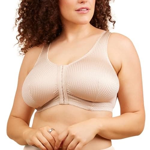 Leading Lady Marlene Front-Closure Wireless Leisure Bra - Comfortable Plus Size Bras For Women (Beige)
