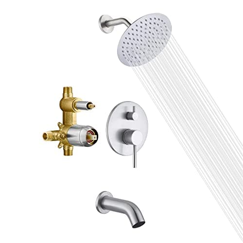 sumerain Tub and Shower Faucet with Rough in Valve Brushed Nickel Shower Faucet with Tub Spout 8 Inch Rain Shower Head