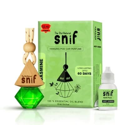 The Old Natural Snif Diamond Hanging oil Car Perfume | Car Air Freshener with Refill Pack (Jazzy Jasmine 10ml + 15ml Refill Pack)
