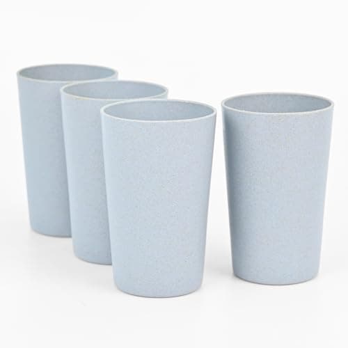 Eha Earth-Friendly Unbreakable Drinking Glass Set of 4 for Water and Juice | 250 ml Each | Tumblers Made with Rice Husk & Bamboo Fibers | Microwave Safe | for Hot & Cold | Azure