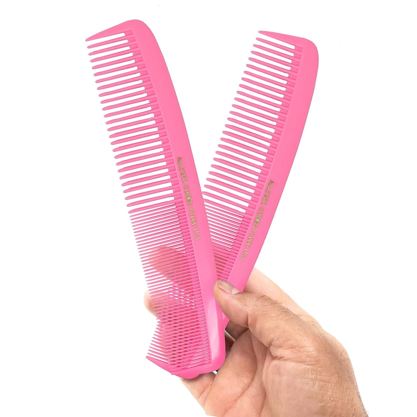 Allegro Combs 1000 XLarge Styling Comb Hair Cutting Barber Stylist Shampoo Combs All Purpose Wide And Fine Tooth Made In The USA 2 Pc Light Pink