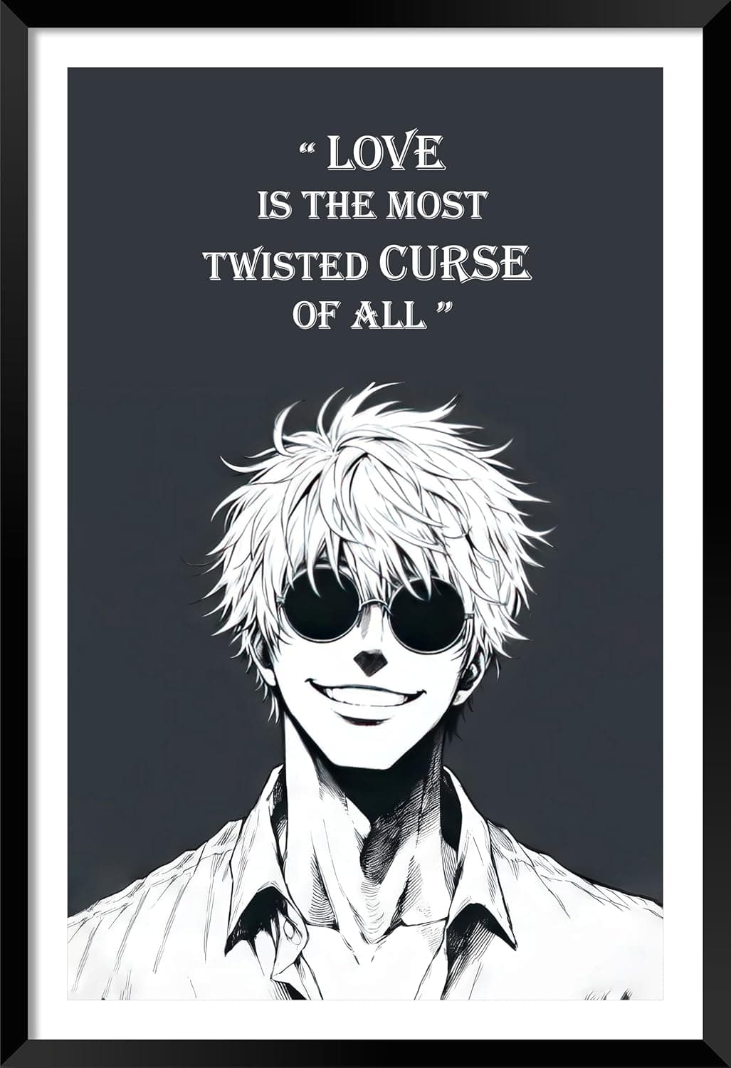 DBrush Gojo Satoru quote poster painting with framed jujutsu kaisen anime character Black and white artwork comic art for gaming room decor 14x20 Inch wall hanging Laminated Coated
