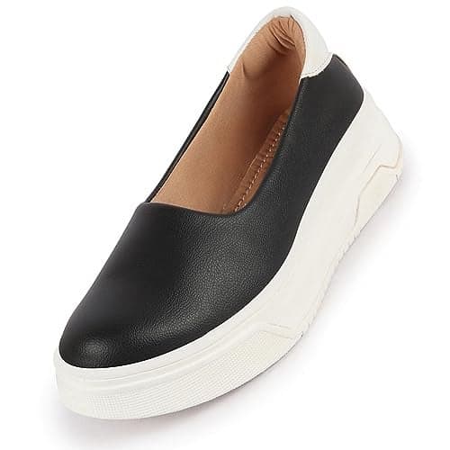 FAUSTO FST FJDWC-7011 BLACK-38 Women's Black Outdoor Fashion Comfort Height Enhance Platform Heel Ballerina Slip On Shoes (5 UK)
