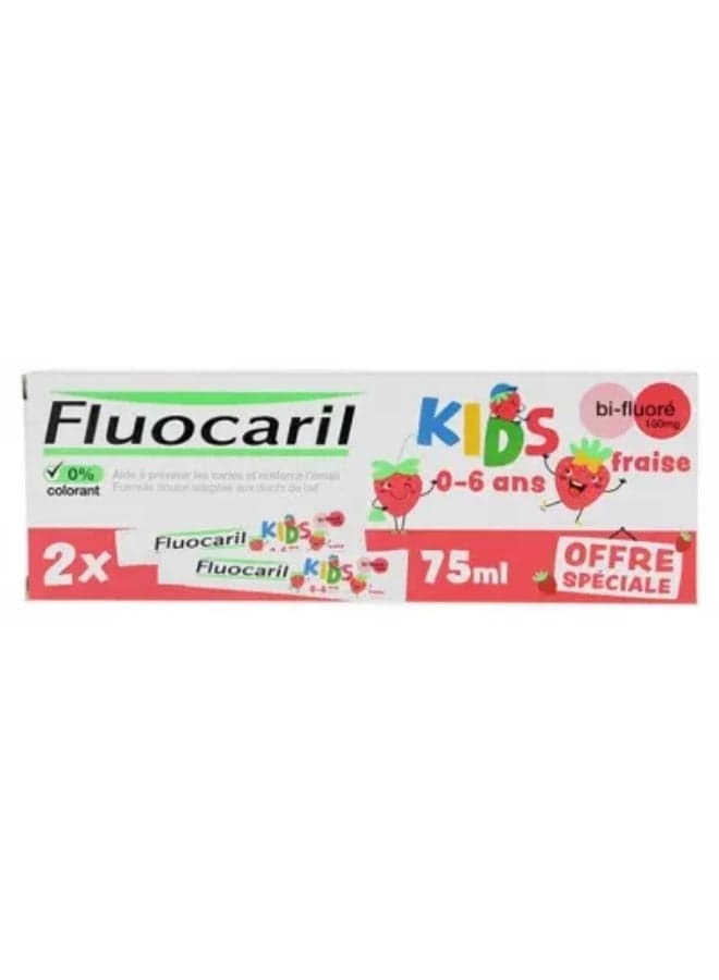 Kids Toothpaste Bi-Fluoré 0-6 Ans Lot de 2 x 75 ml