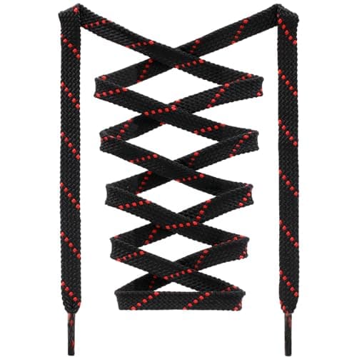 DANHUA Flat Thick Sneakers Shoelaces: 2 Pair 39.37 inch Black Red Twill Point Athletic Shoe Laces