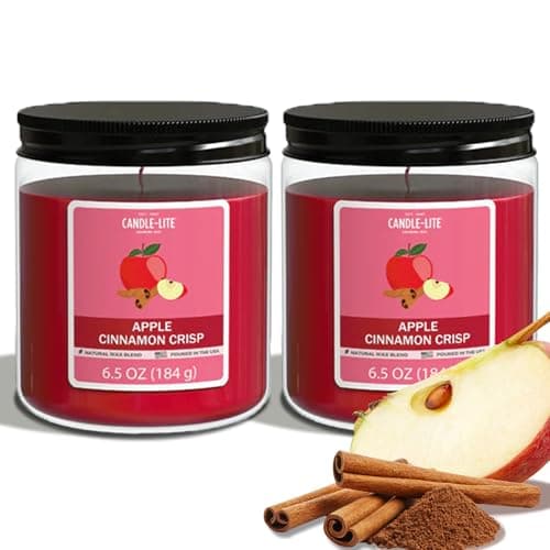 Candle-Lite Apple Cinnamon Crisp Scented Candles Set, Aromatherapy, 2 Pack 6.5 oz Single-Wick Jar, 40 Hours of Burn Time, Perfect for Gifting and Celebration (Individual Box)