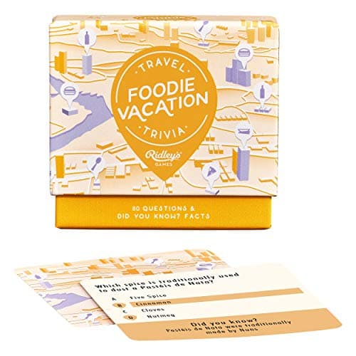 Ridleys Foodie Vacation Trivia Card Game Trivia Game for Adults and Kids 2 Players Includes 80 Questions and Bonus Facts Fun Quiz Cards Makes a Great Gift