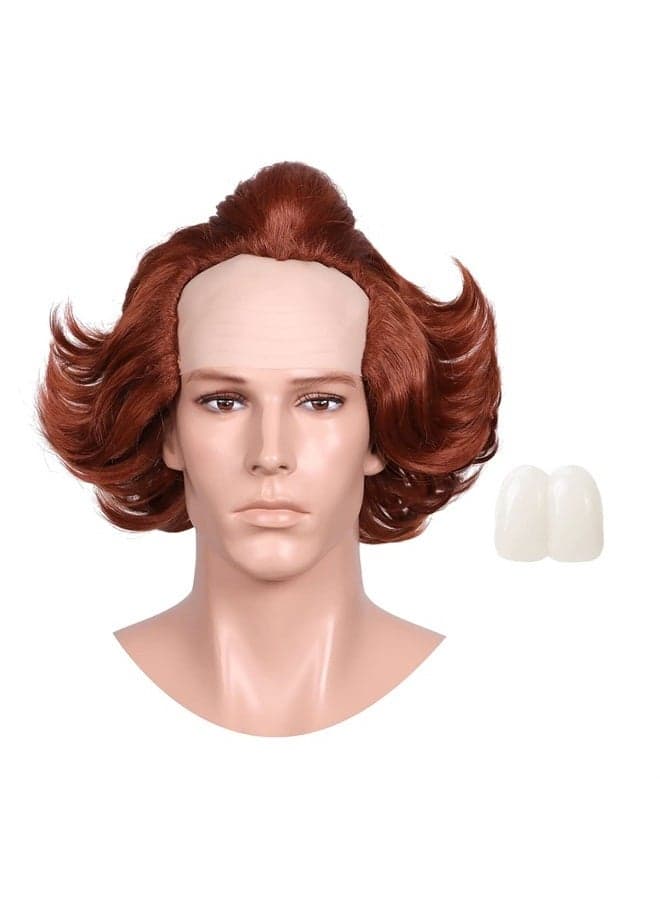 Brown Prestyled Bald Cosplay Wig with Buck Teeth Caps for Halloween