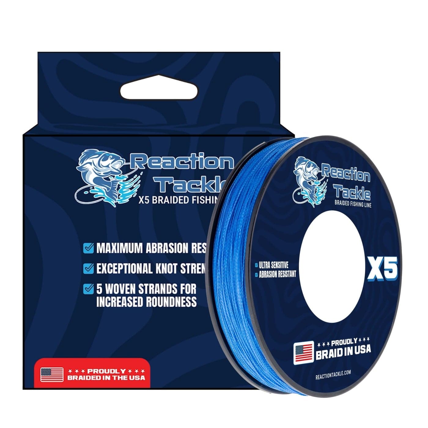 Reaction Tackle Braided in The USA Fishing Line 5 Strand Blue 65150