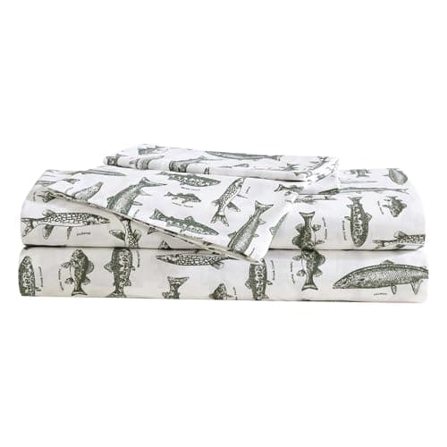 Eddie Bauer - Sheet Set, Cotton Percale Bedding with Matching Pillowcases, Crisp & Breathable, 200-Thread Count, Classic Comfort Essentials (Wes Fish Green, Full)