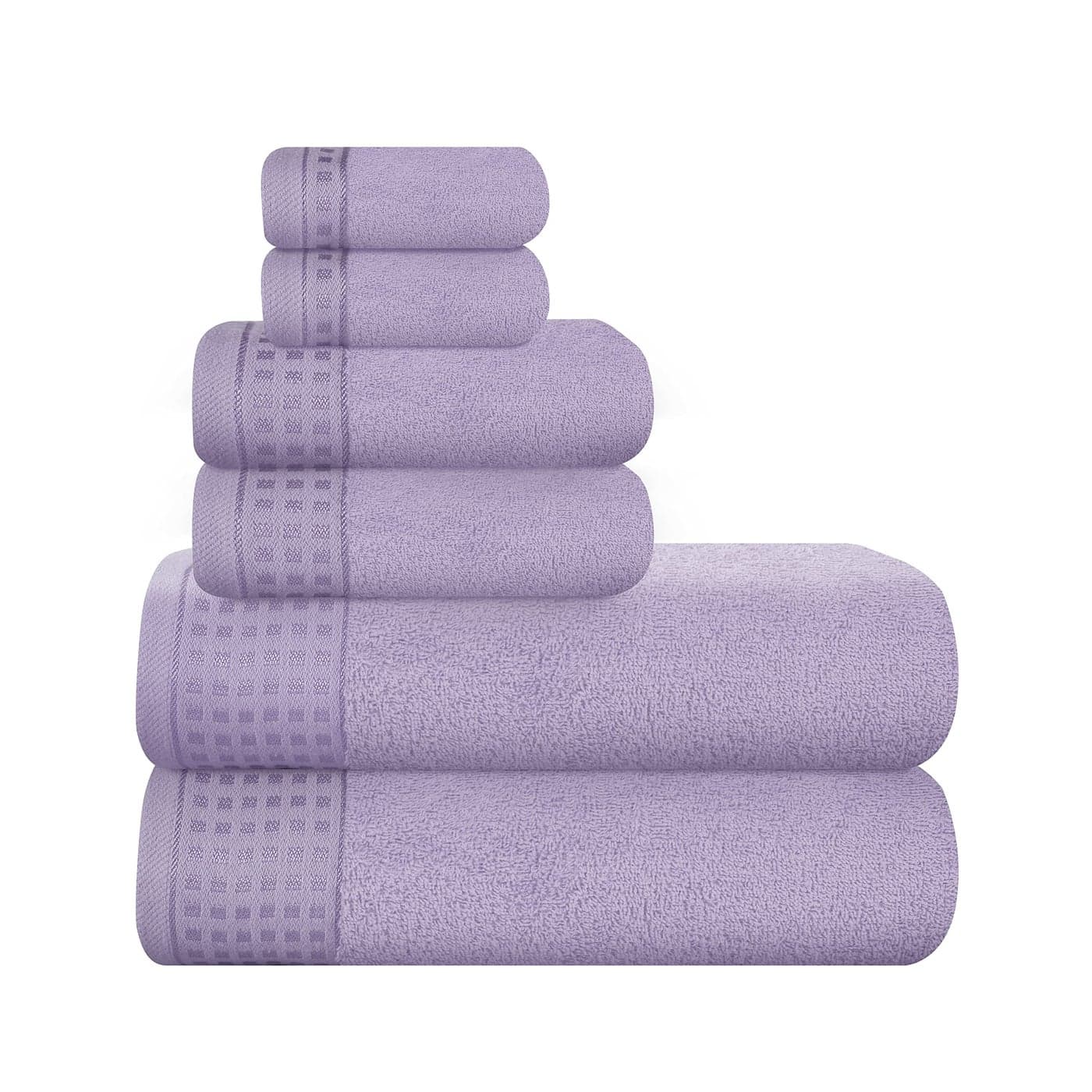 GLAMBURG 100 Cotton Ultra Soft 6 Pack Towel Set Contains 2 Bath Towels 28x55 Inches 2 Hand Towels 16x24 Inches 2 Wash Coths 12x12 Inches Compact Absorbent Lightweight Quickdry Purple