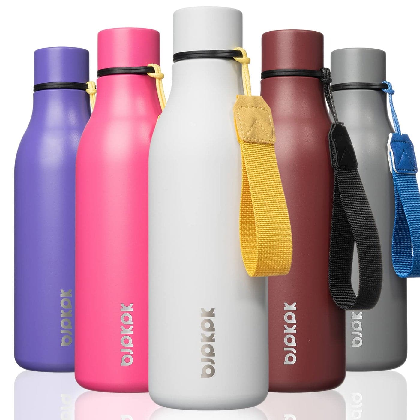 BJPKPK Insulated Water Bottles 18 oz Stainless Steel Metal Water Bottle with Strap BPA Free Leak Proof Thermos Mugs Flasks Reusable Water Bottle for Sports Travel White