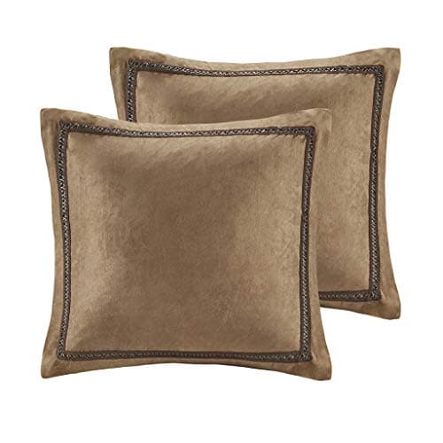 Woolrich Hadley Single Euro Sham Micro Suede with Leather Accent Super Soft European Square Decorative Pillow Cover Hidden Zipper Closure Pillow Insert NOT Included 26x26 Bark