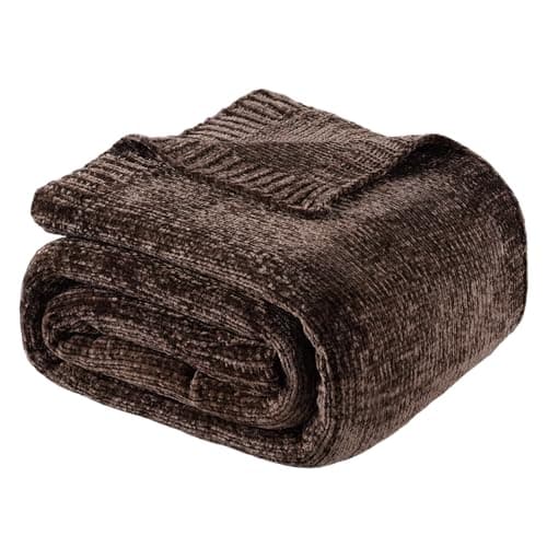 BATTILO HOME Dark Brown Throw Blanket for Couch Soft Chenille Throw Blankets for Bed Sofa Home Decorative Chocolate Brown Throw Blanket Knitted Cozy Brown Blanket 51x67