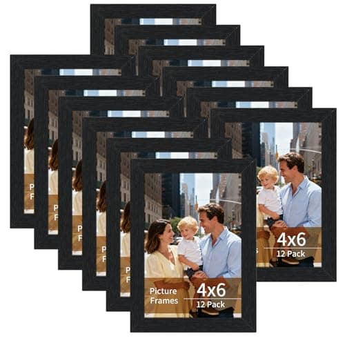 Lyeasw 4x6 Picture Frames Black 12 Pack, Matted Wood Grain Lightweight 4 x 6 Photo Frames for Wall Collage and Desk & Home Decor, with Horizontal or Vertical Placement.