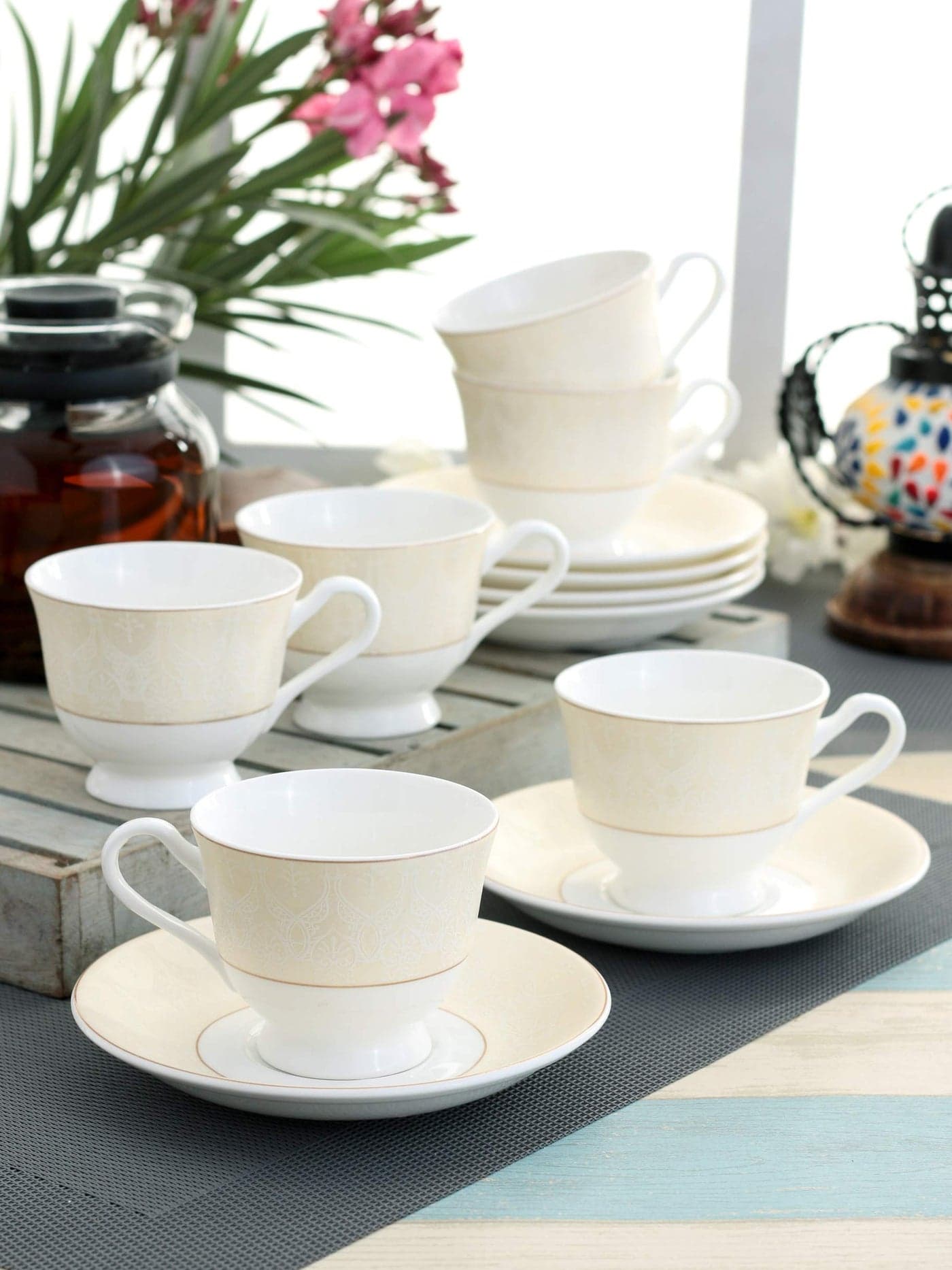 Clay Craft Super S305C Georgian Tea Cup and Saucer Set (Multicolour, 210ml) - 6 Pieces