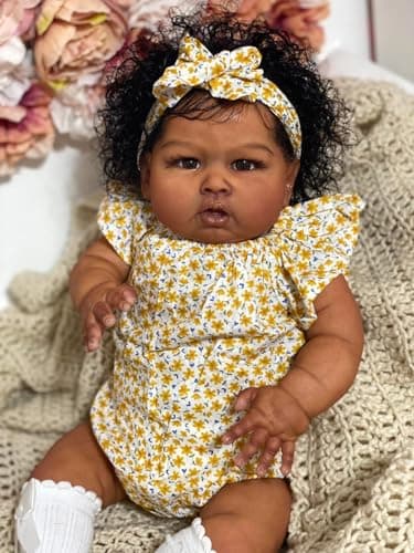 GYCV Reborn Toddler Dolls Black Girl 24 Inch Lifelike Black Reborn Baby Doll with Curly Hair Realistic Toddler Dolls Girl Weighted Real Life Reborn Doll Toys with Accessories Birthday Gift for Kids