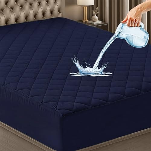 GADDA CO Waterproof Cotton Quilted Mattress Protector Queen Size (78x60 Inch | 6.5x5 Ft) | Breathable Hypoallergenic Noiseless Ultra Soft Elastic Fitted Bed Protector | Washable Bed Cover - Dark Blue