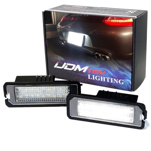iJDMTOY OEM-Fit 3W Full LED License Plate Light Kit Compatible With Volkswagen Golf GTi CC Rabbit Eos Beetle Porsche Cayman Carrera Cayenne Boxster, 18-SMD Xenon White LED & Can-bus Error Free