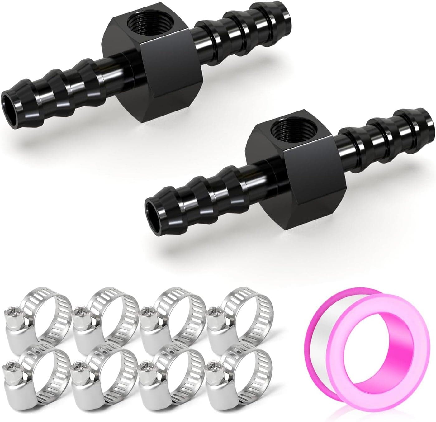 MEANLIN MEASURE 2PCS Black 5/16" Fuel Line Fuel Pressure Adapter with 8 Clamps