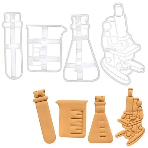 Set of 4 Laboratory Equipment cookie cutters (Designs: Beaker, Microscope, Test Tube, and Conical Flask), 4 pieces - Bakerlogy