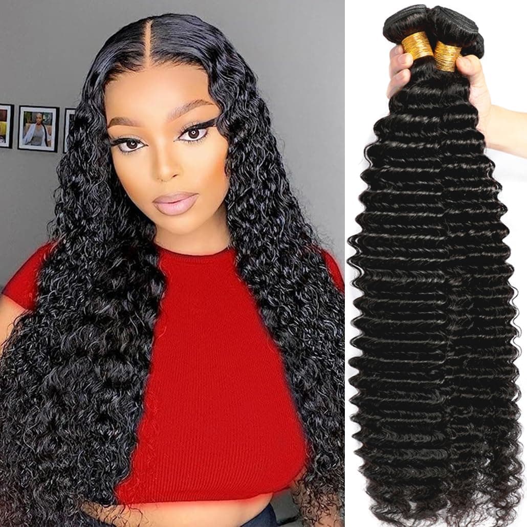 Deep Wave Human Hair 4 Bundles 18 20 22 24 inches 12A Virgin Curly Bundles 100 Human Hair Deep Wave Hair Extensions Curly Wet Wavy 4 Bundles Natural Black