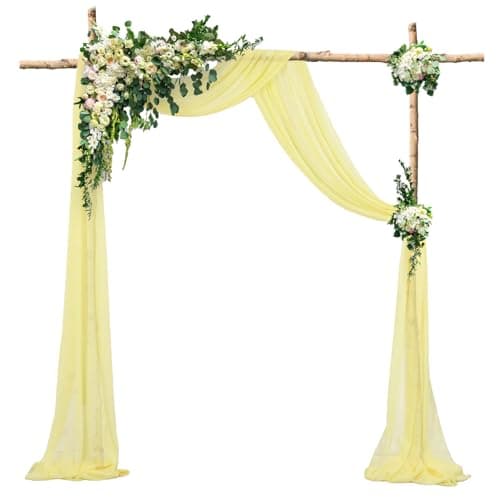 DUOBAO 2 Panels Yellow Chiffon Wedding Arch Drapes 20ft Voile Chiffon Wedding Banquet Draping Fabric Sheer Chiffon Drapes Wedding Ceremony Reception Swag Decorations W 29 x L 20ft Yellow