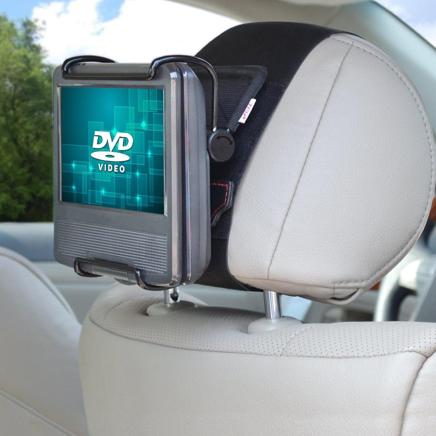 TFY Universal Car Headrest Mount Holder with Angle Adjustable Holding Clamp for 79 Inch Swivel Screen Portable DVD Players Black