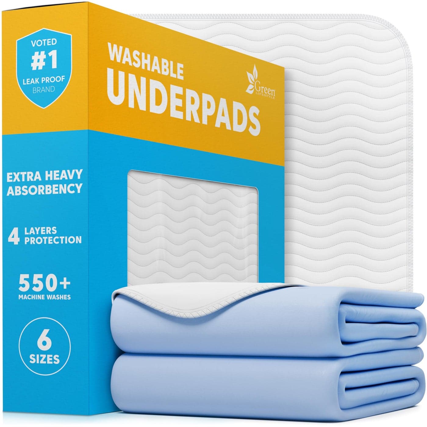 GREEN LIFESTYLE Washable Underpads Large Bed Pads for use as Incontinence Bed Pads Reusable Pet Pads Great for Dogs Cats Bunny Seniors Bed Pad Pack of 2 48x48