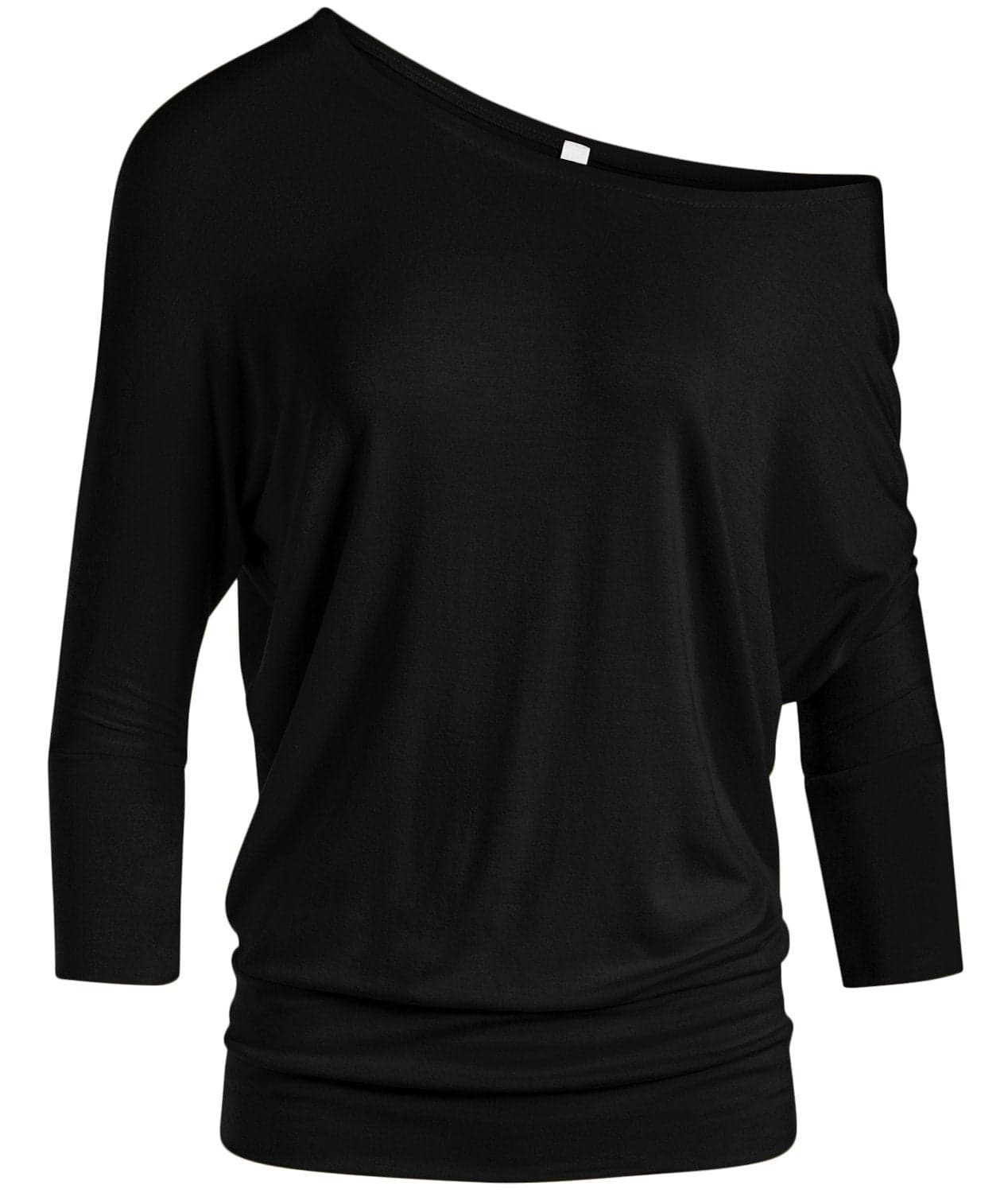 Simlu Dolman 3/4 Sleeve Drape Round Neck Top With Banded Waist - Made In USA, Black, XX-Large