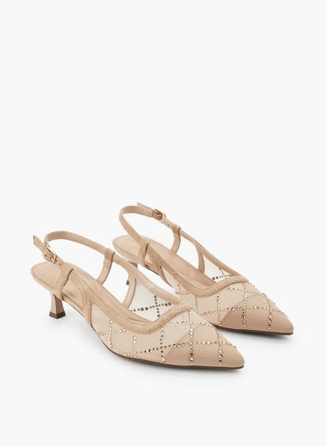 Women Kitten Heel Embellished Pointed Toe Shoes — 39