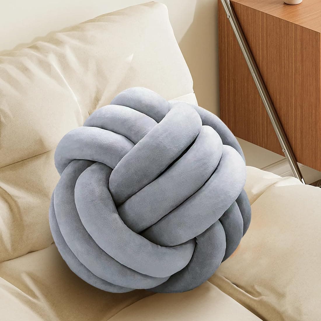 Knot Pillow BallShaped Decorative Throw PillowsSilver 27cm Cute Couch Cushion Knotted Plush Pillow Suitable for Living Room Decoration Handmade Braided Throw Pillows