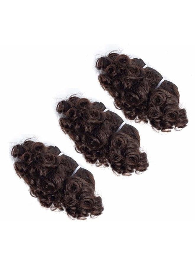 Peruvian Virgin Hair Short Bouncy Curly Human Hair Weave Bundles 3 Bundles 6 inches with 1 Small Closure 122 Grams Light Brown Color