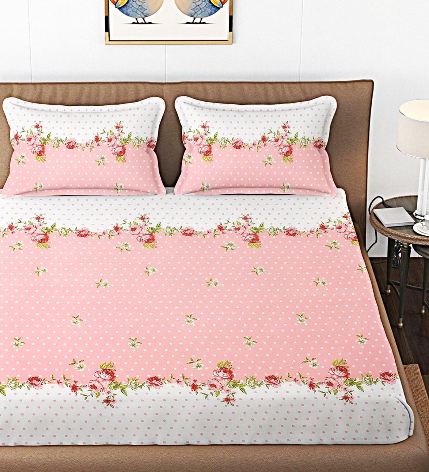 IVAZA 210 TC Cotton Double Bedsheet with 2 King Size Pillow Covers Soft Wrinkle Free Brethable Easy Care (90X90 Inches, 7 x 7.5 Feet Pink