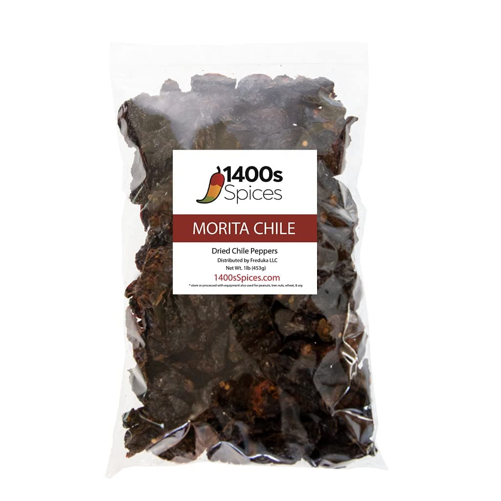 1lb Morita Chipotle Dried Whole Chile Peppers, Chili Seco Pods for Authentic Mexican Food, Heat-Sealed Resealable Bag by 1400s Spices