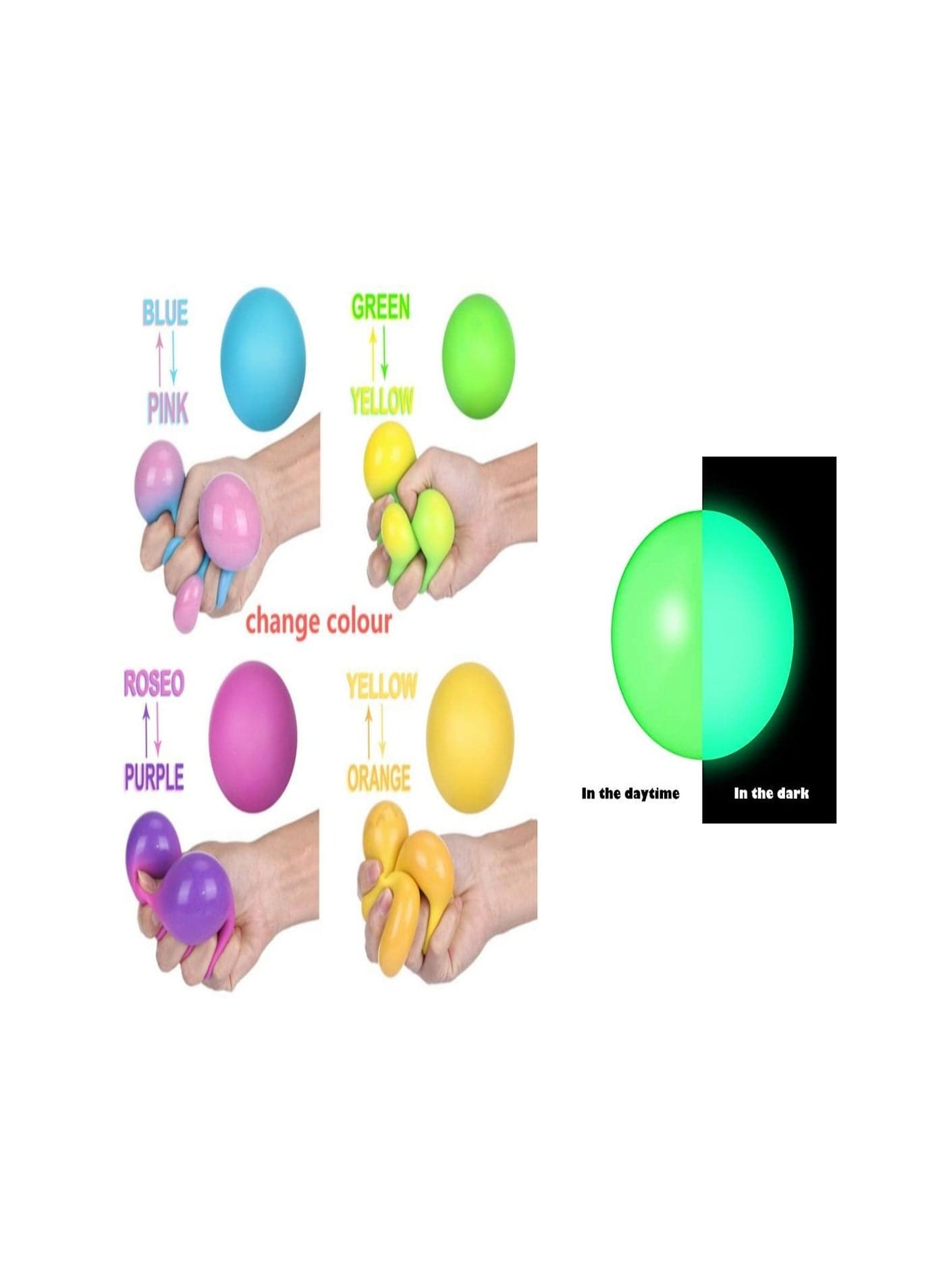 Antistress Ball Stress Relief Change Color Squeezing Balls Glow in the Dark for Kids and Adults Toy Hand Stress Reliever (4 pcs)