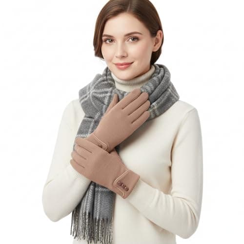 Tomorrow Fashion Gloves for Women | Cute Design Plush Fur Cuff Winter Gloves Warm Windproof Cold Resistant Warm Snuggle Season Gloves: Cozy Comfort, Touchscreen Magic (Winter Luxe Essential) (Khaki)