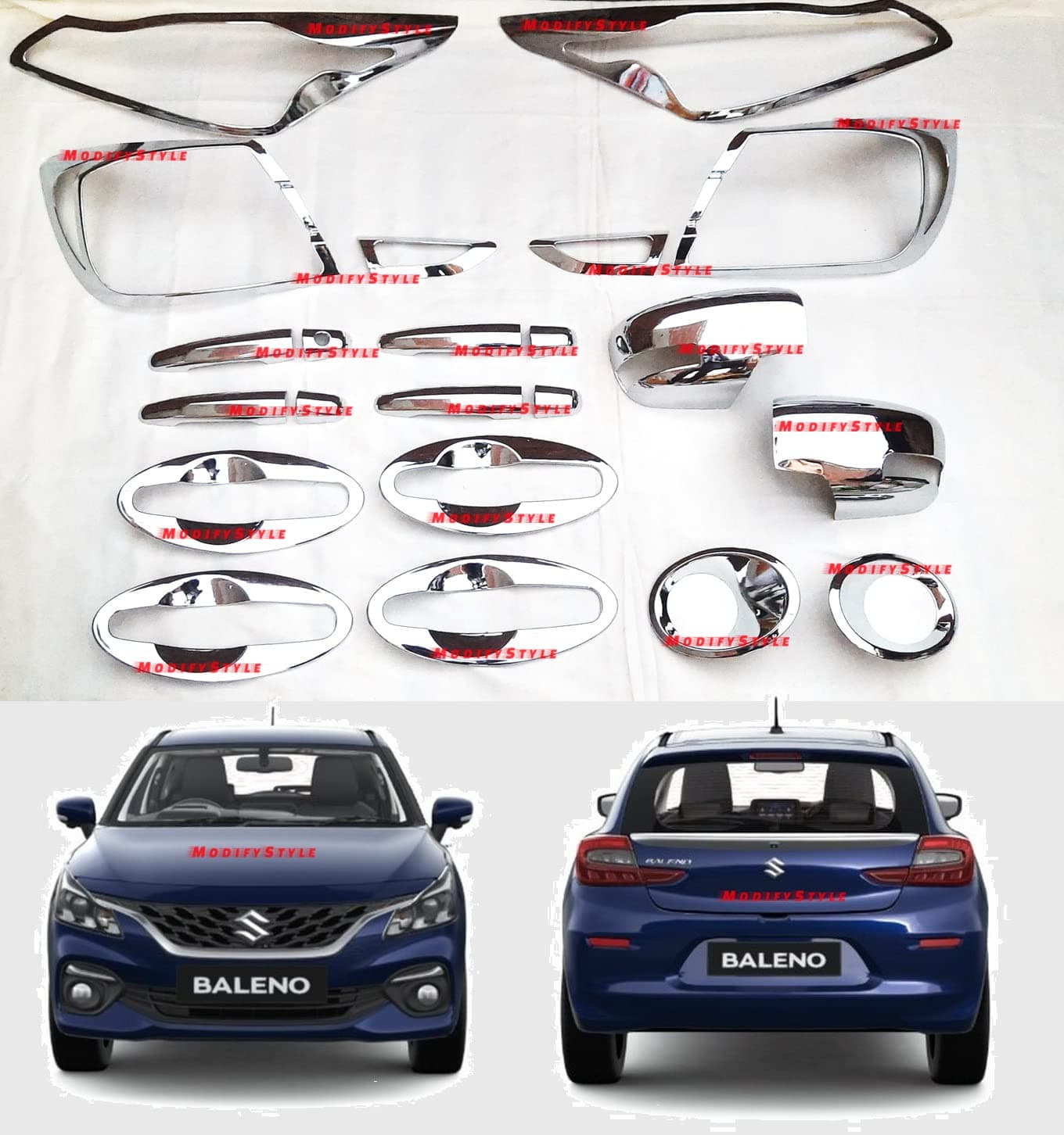 ModifyStyle Exterior Chrome Accessories Combo Kit Suitable for Maruti Baleno 2022 Onwards (Set of 16pcs)
