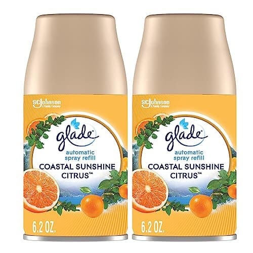 Glade Automatic Spray Refill, Coastal Sunshine Citrus, Scented Air Freshener for Home and Bathroom, 6.2 Oz, 2 Count
