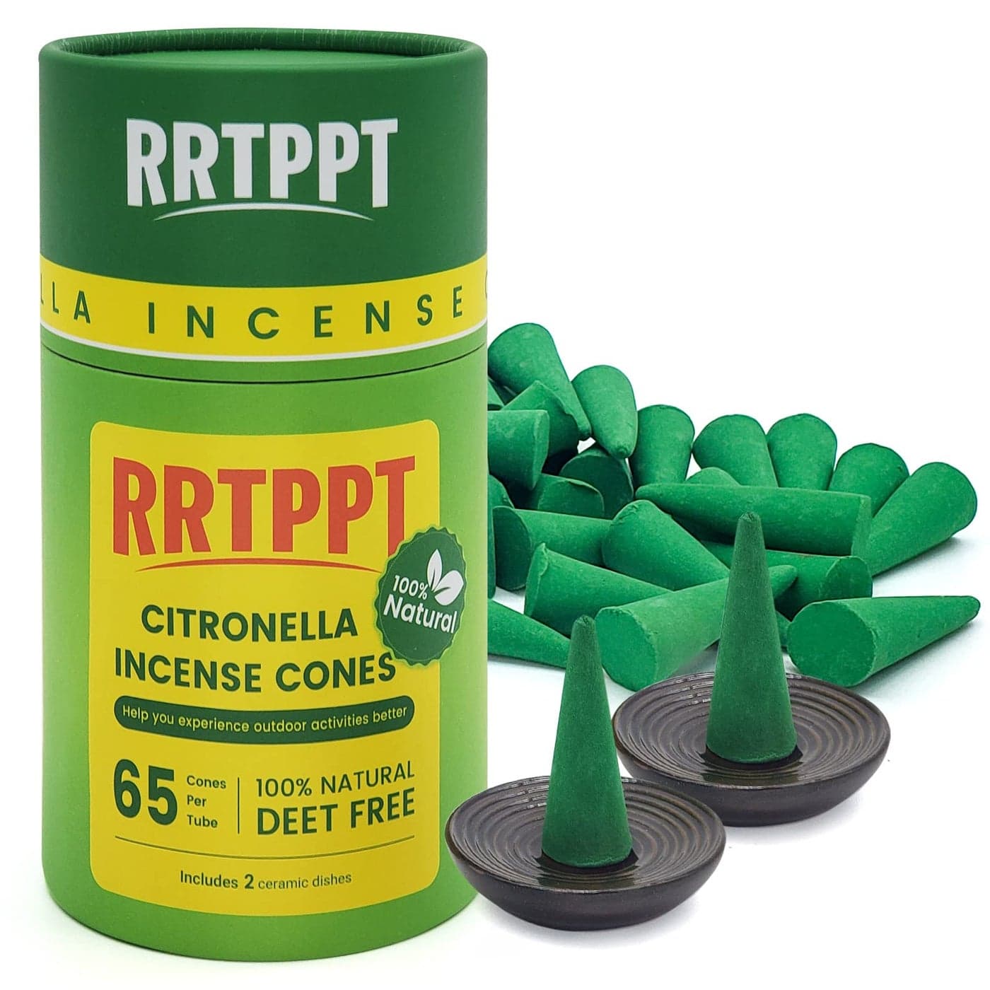 RRTPPT Citronella Incense Cones with 2 Ceramic Dishes Made with PlantBased Ingredients Citronella Oil Lemongrass Oil Rosemary Oil Suitable for Indoor and Outdoor Use 65 Cones
