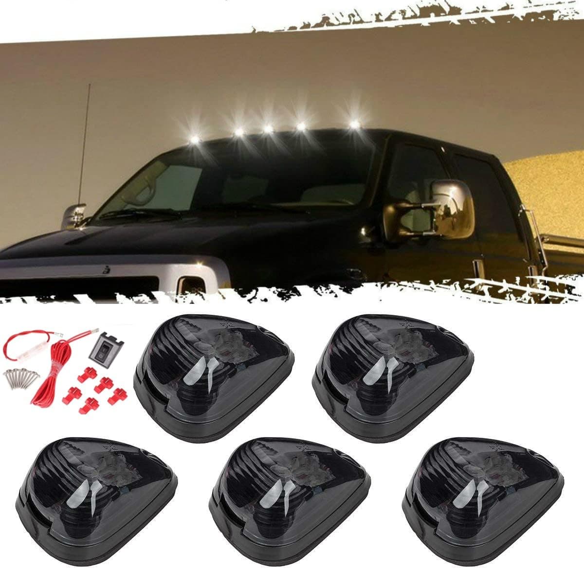 5 X Cab Marker Light, Smoke Lens White LED Cab Roof Running Lights for Ford Super Duty Trucks