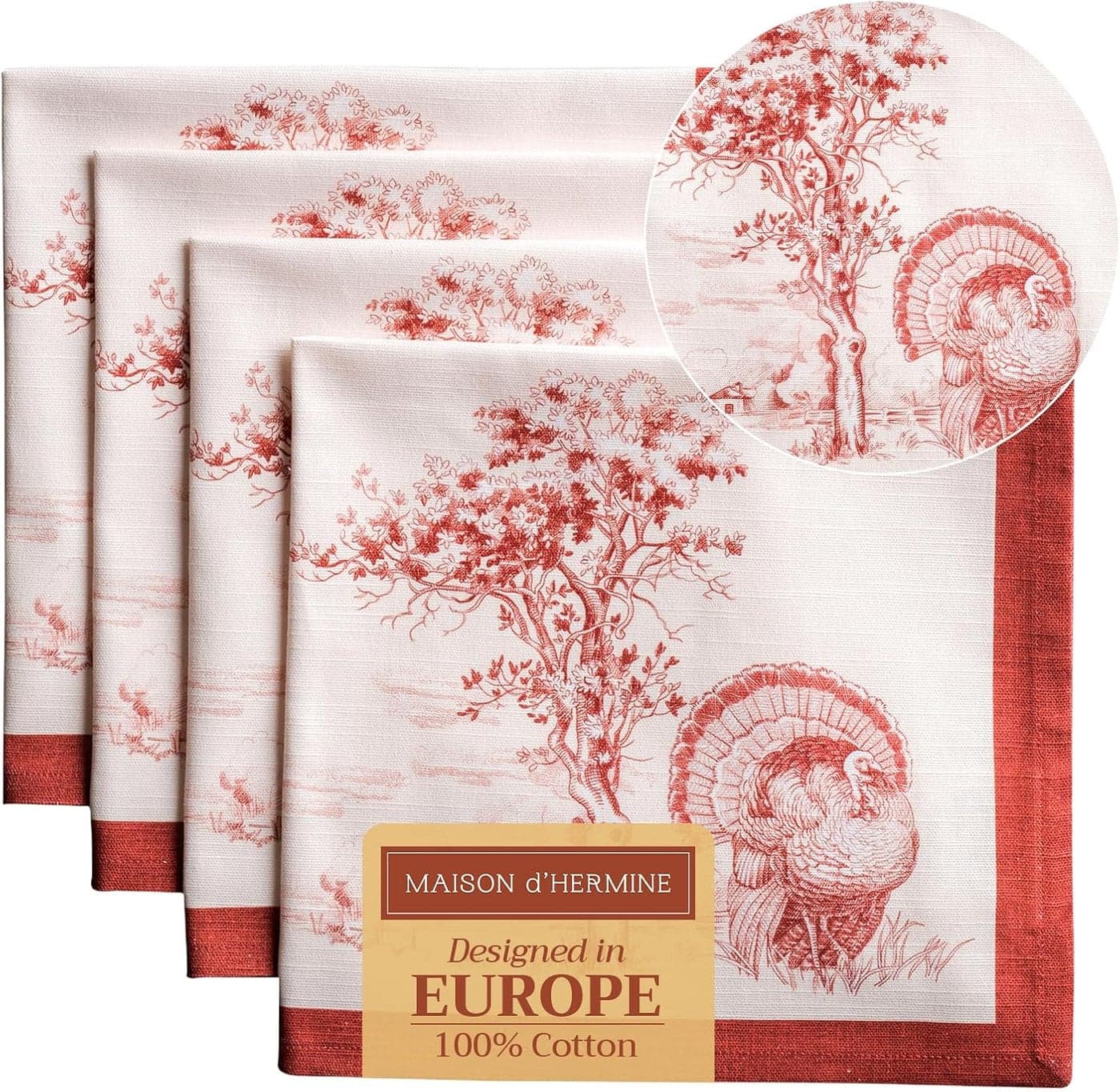 Maison d Hermine Cloth Napkins Set of 4 100 Cotton Everyday Reusable Square Napkins Cloth Washable Dinner Party Wedding Restaurant Holy Jouy Red 20 x 20