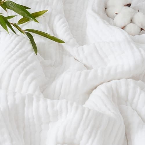 PHF Cooling Muslin King Blanket for Hot Sleepers, 60% Rayon Derived from Bamboo, 40% Cotton for Summer, 4-Layer Breathable Gauze Blanket for Bed Couch, 108"x90", White